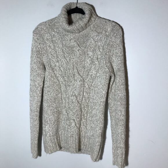La Fee Maraboutee turtleneck long sleeve cable knit cream tan sweater soft sz 2 - Picture 1 of 8